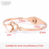 Romantic Double Heart Bangles Stainless Steel Cuff Bracelets for Women
