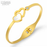 Romantic Double Heart Bangles Stainless Steel Cuff Bracelets for Women