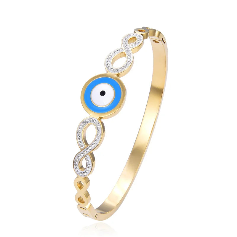 Evil Eye Zircon Charm Stainless Steel Bangles Bracelets Women