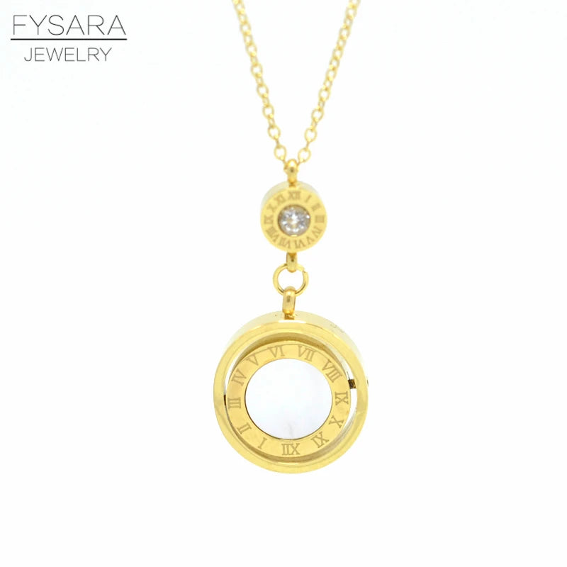 Double Circle Roman Numeral Necklace Shell Pendent Necklace
