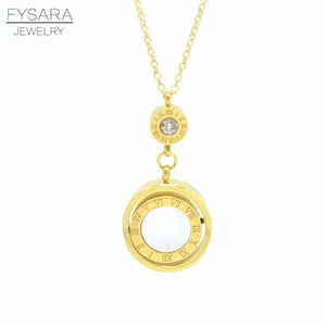 Double Circle Roman Numeral Necklace Shell Pendent Necklace