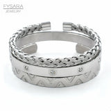CZ Crystals Bangles Set Couple Women Jewelry Stainless Steel