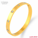 CZ Crystals Bangles Set Couple Women Jewelry Stainless Steel