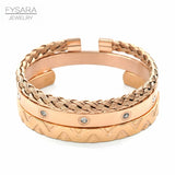 CZ Crystals Bangles Set Couple Women Jewelry Stainless Steel
