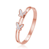 Crystal Double Butterfly Bangle Rose Women Birthday Gift Titanium Steel Jewelry