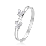 Crystal Double Butterfly Bangle Rose Women Birthday Gift Titanium Steel Jewelry
