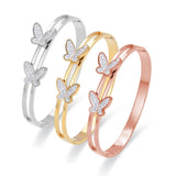 Crystal Double Butterfly Bangle Rose Women Birthday Gift Titanium Steel Jewelry