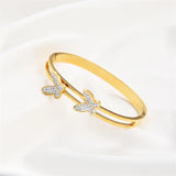 Crystal Double Butterfly Bangle Rose Women Birthday Gift Titanium Steel Jewelry