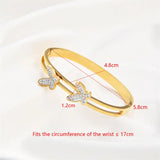 Crystal Double Butterfly Bangle Rose Women Birthday Gift Titanium Steel Jewelry