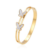Crystal Double Butterfly Bangle Rose Women Birthday Gift Titanium Steel Jewelry
