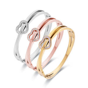 Women Lucky Jewelry Cross Heart Zircon Stainless Steel Bracelet