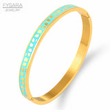 Enamel Charm Bangle Stainless Steel Rose Bracelet