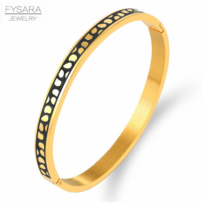 Enamel Charm Bangle Stainless Steel Rose Bracelet