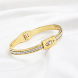 Stainless Steel Evil Eye Bangle Bracelet Women Vintage Waterproof Jewelry