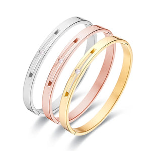 Stainless Steel Zircon Cuff Bangle 4/6/8mm Width Minimalist Bracelet Gift