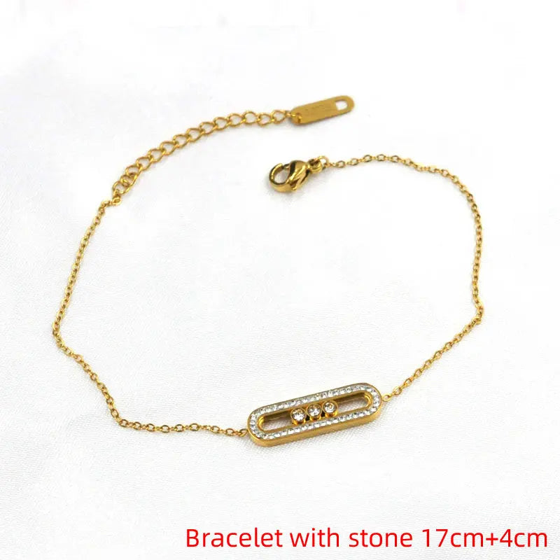 CZ Crystals Link Chain Couple Bracelets Stainless Steel Sliding Women Men