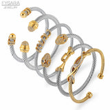 Stackable CZ Wire Bangle Cuff for Women Wedding Party Bracelet