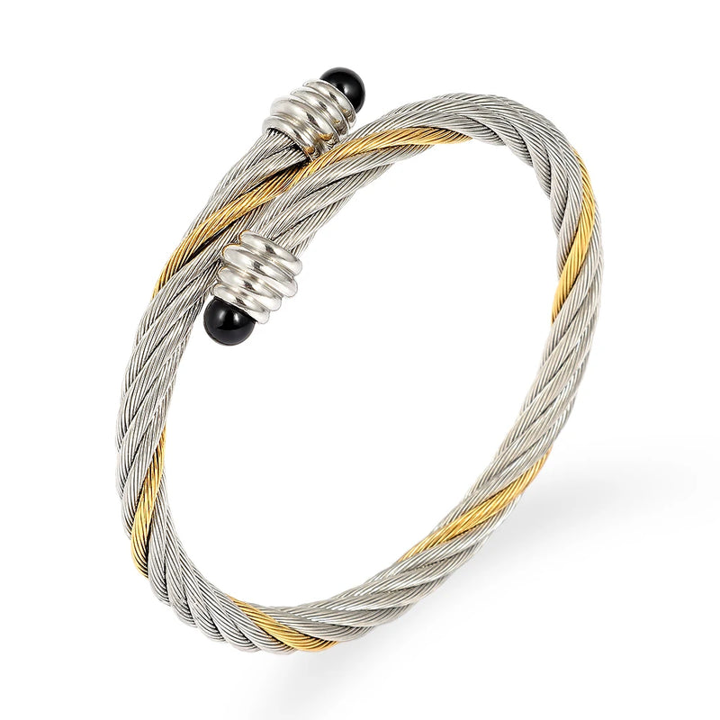 Stainless Steel Braided Cuff Bracelets Set Chain Link Wrap Bangles