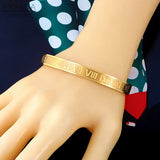 Stainless Steel Rose Couple Bracelet Roman Numeral Cuff Bangle