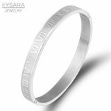Stainless Steel Rose Couple Bracelet Roman Numeral Cuff Bangle