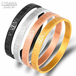 Stainless Steel Rose Couple Bracelet Roman Numeral Cuff Bangle