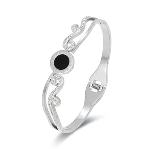 Silver/Rose CZ Stainless Steel Women Bangle Bracelet