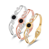 Silver/Rose CZ Stainless Steel Women Bangle Bracelet