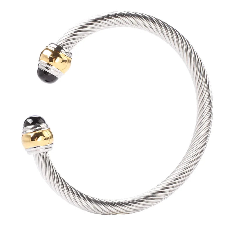 Stackable Cable Cord Bracelet with CZ - Bridal Wedding Jewelry