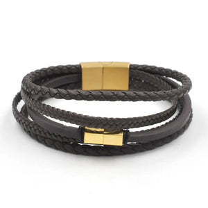 Hand Woven Multilayer Stainless Steel Men's Leather Bracelets