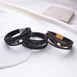 Hand Woven Multilayer Stainless Steel Men's Leather Bracelets