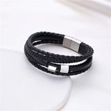 Hand Woven Multilayer Stainless Steel Men's Leather Bracelets