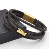 Hand Woven Multilayer Stainless Steel Men's Leather Bracelets