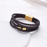 Hand Woven Multilayer Stainless Steel Men's Leather Bracelets