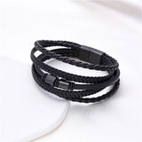 Hand Woven Multilayer Stainless Steel Men's Leather Bracelets