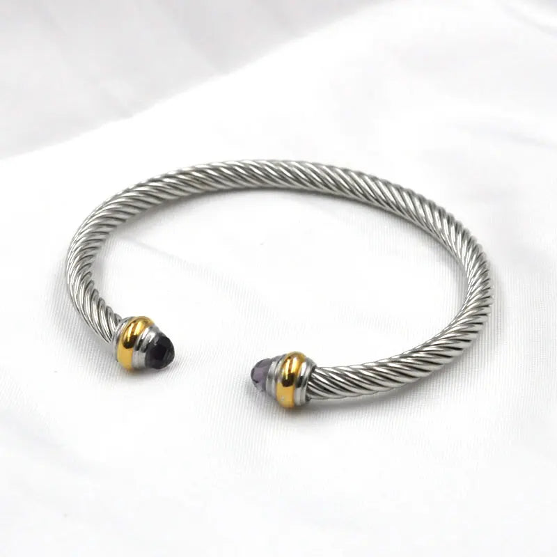 Colorful Zircon C Shape Twist Bracelet - Adjustable Party Jewelry