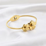 Two Flowers CZ Cuff Bangle Bracelet for Women Girls