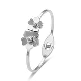 Two Flowers CZ Cuff Bangle Bracelet for Women Girls