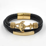 Men's Leather Bracelet with Anchor Clasp