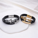 Men's Leather Bracelet with Anchor Clasp