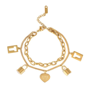 Lock Pendant Chain Bracelet for Women Stainless Steel Romantic Charm Bangle