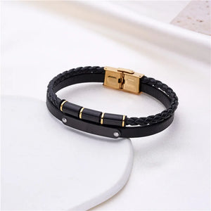 Punk Men Jewelry Bracelets Double Layer Titanium Steel Bracelets