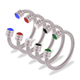 Retro Wire Rope Chain Stainless Steel Bracelet with Zircon Bangle