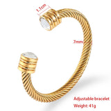 Retro Wire Rope Chain Stainless Steel Bracelet with Zircon Bangle
