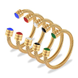 Retro Wire Rope Chain Stainless Steel Bracelet with Zircon Bangle