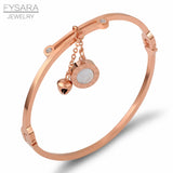 Roman Shell Round Tag Bell Bangle Charm Bracelet Women Thin Jewelry