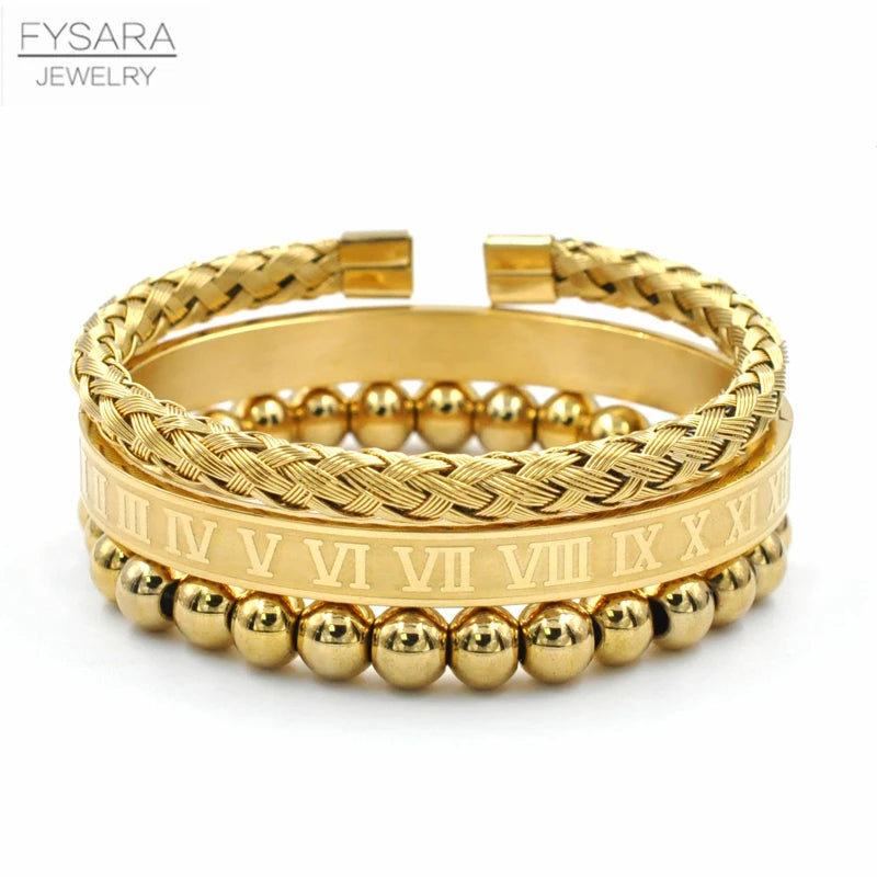Royal Roman Bangles and Beads Bracelets Set for Men Women