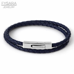 4mm Thin Leather Bracelet with Square Buckle and Two Circles Rope