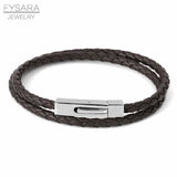 4mm Thin Leather Bracelet with Square Buckle and Two Circles Rope