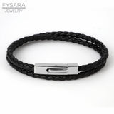 4mm Thin Leather Bracelet with Square Buckle and Two Circles Rope
