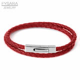 4mm Thin Leather Bracelet with Square Buckle and Two Circles Rope
